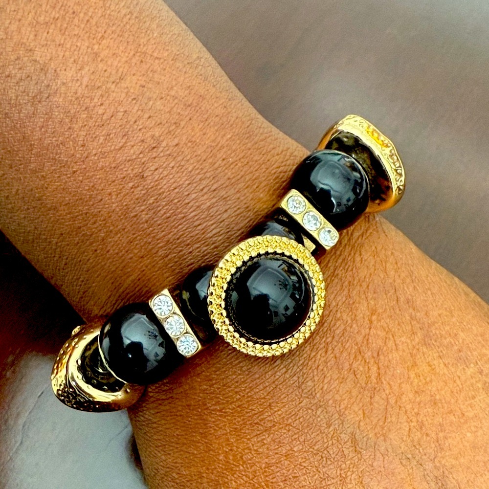 Elegant Black and Gold Bracelet Set